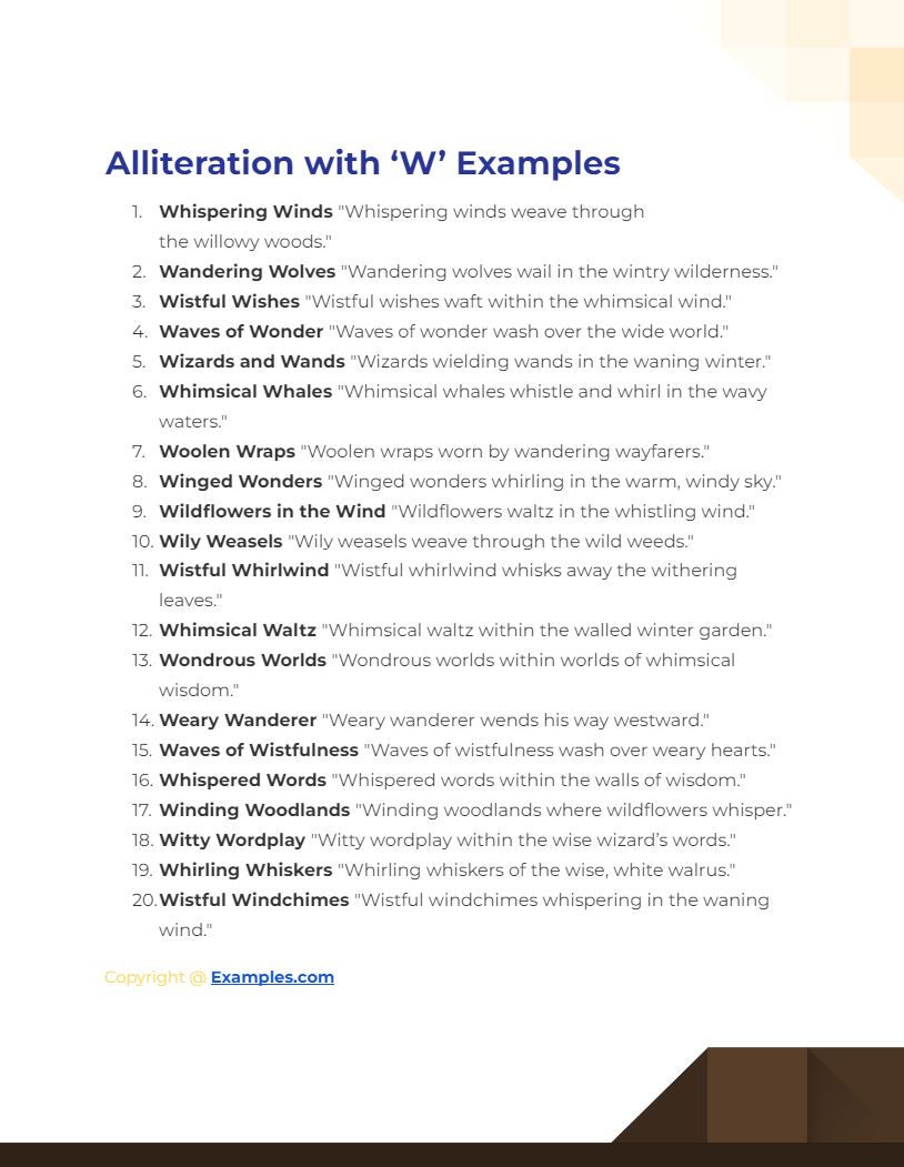 alliteration with w examples