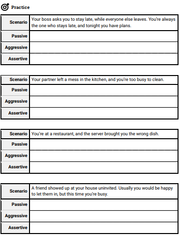 Assertive Communication Worksheets Format