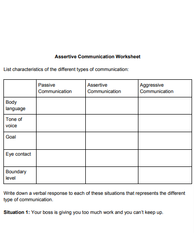 Assertive Communication Worksheets for Students