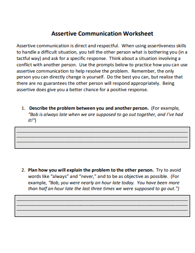 Basic Assertive Communication Worksheets