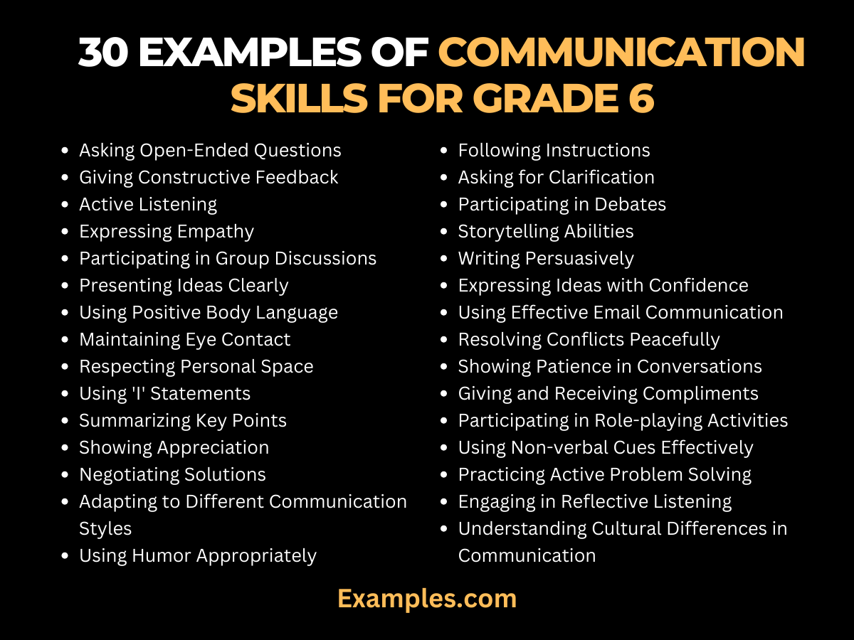communication skills for grade 6 examples