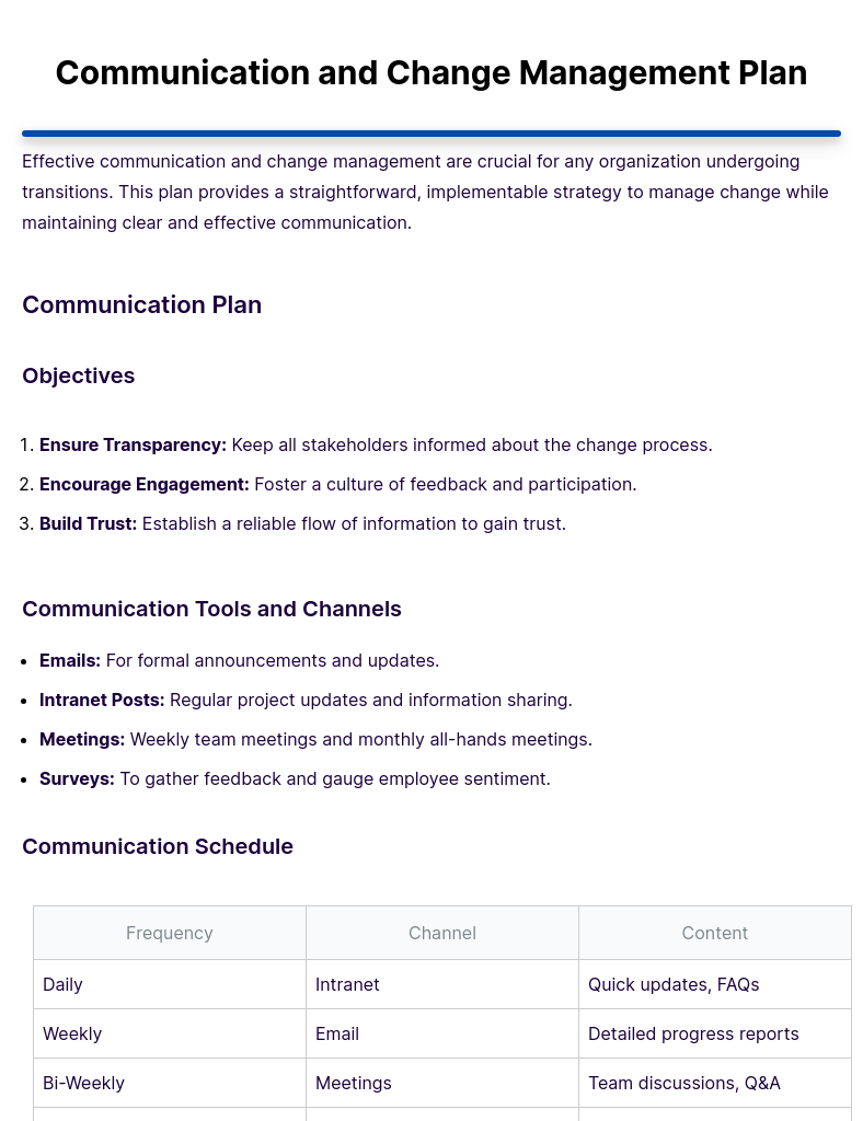 communication and change management plan
