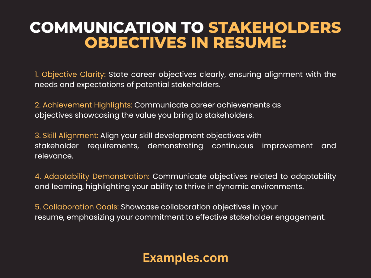 communication to stakeholders objectives in resume