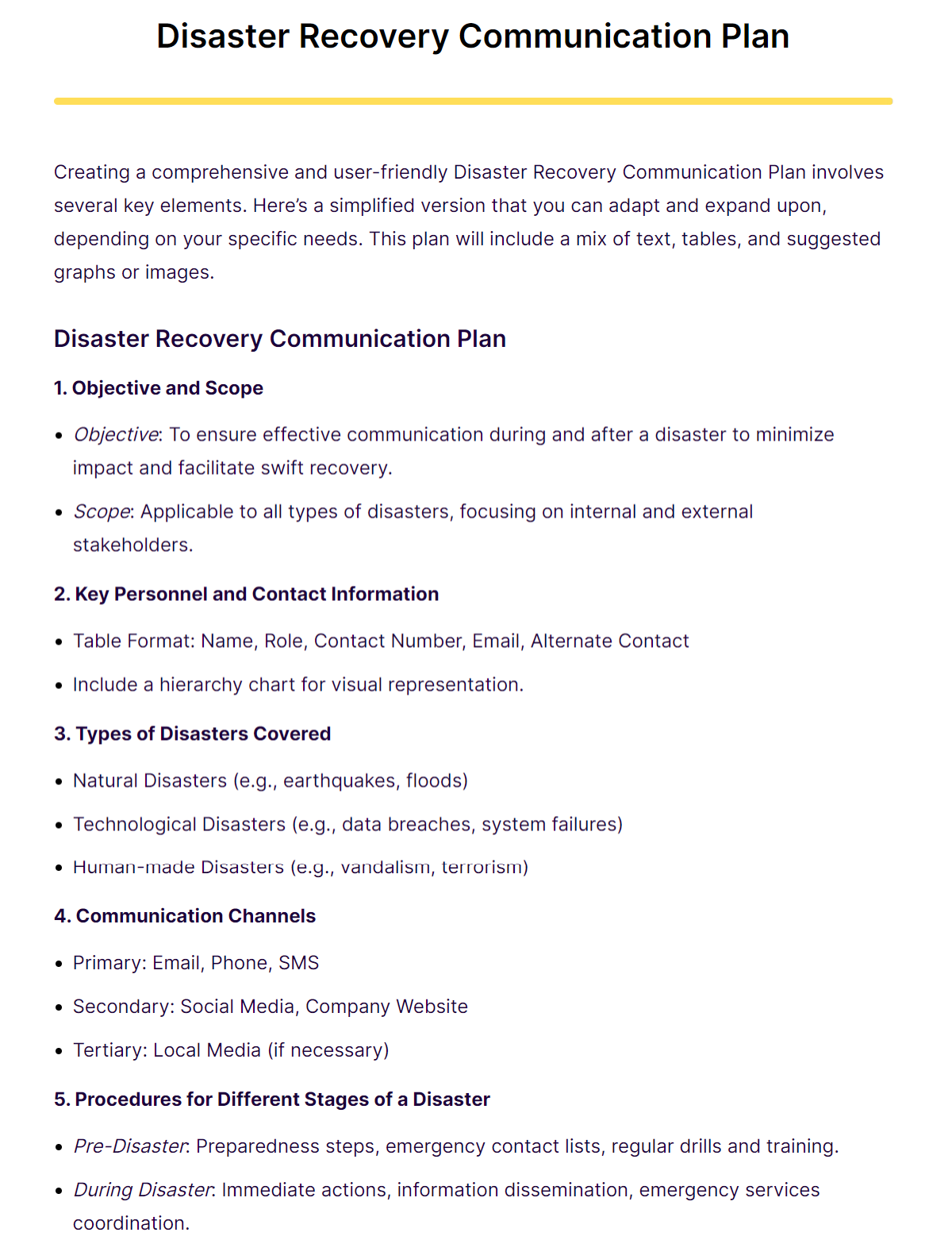 disaster recovery communication plan