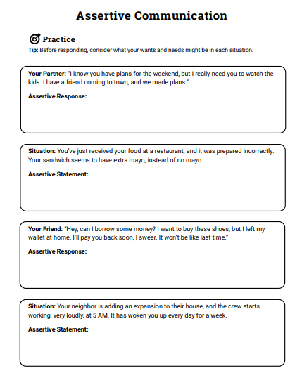 Editable Assertive Communication Worksheets