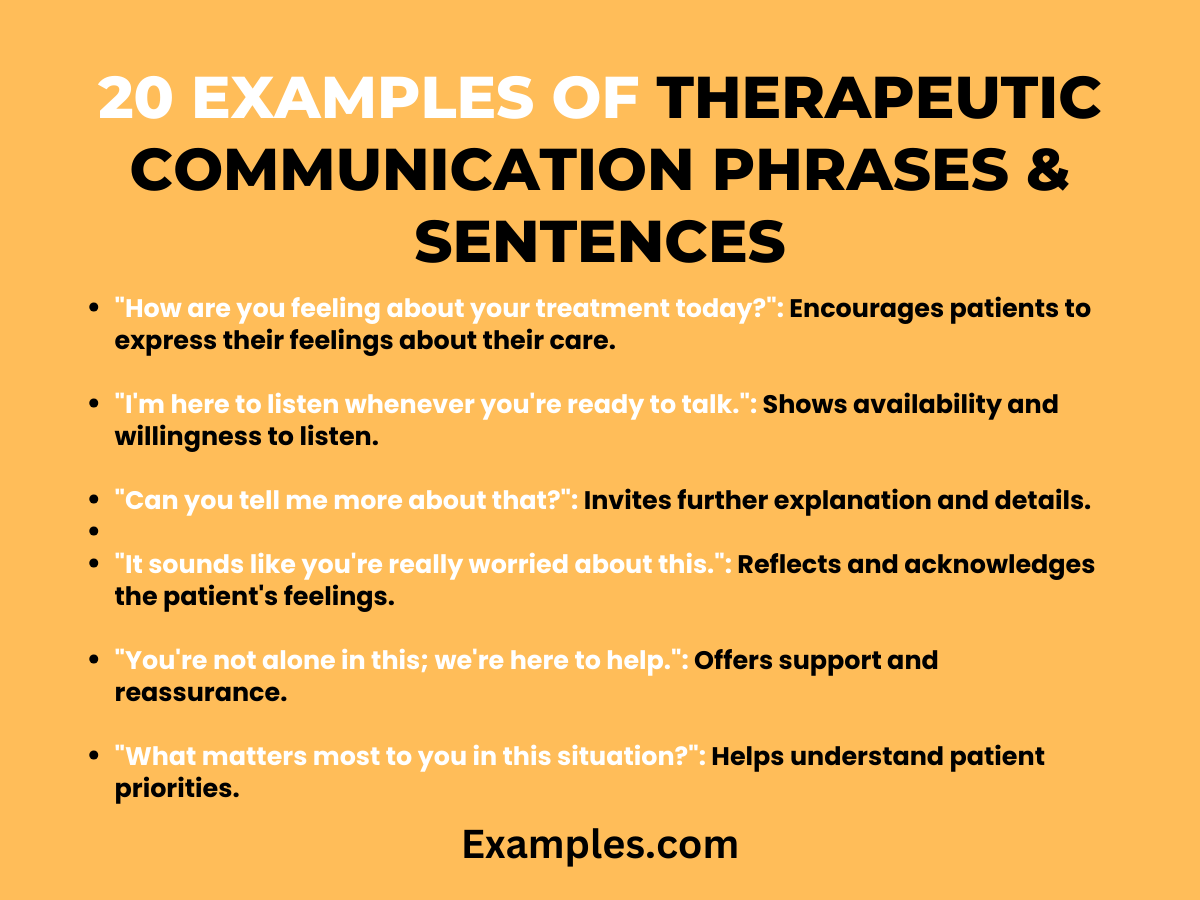 examples of 20 examples of therapeutic communication phrases sentences