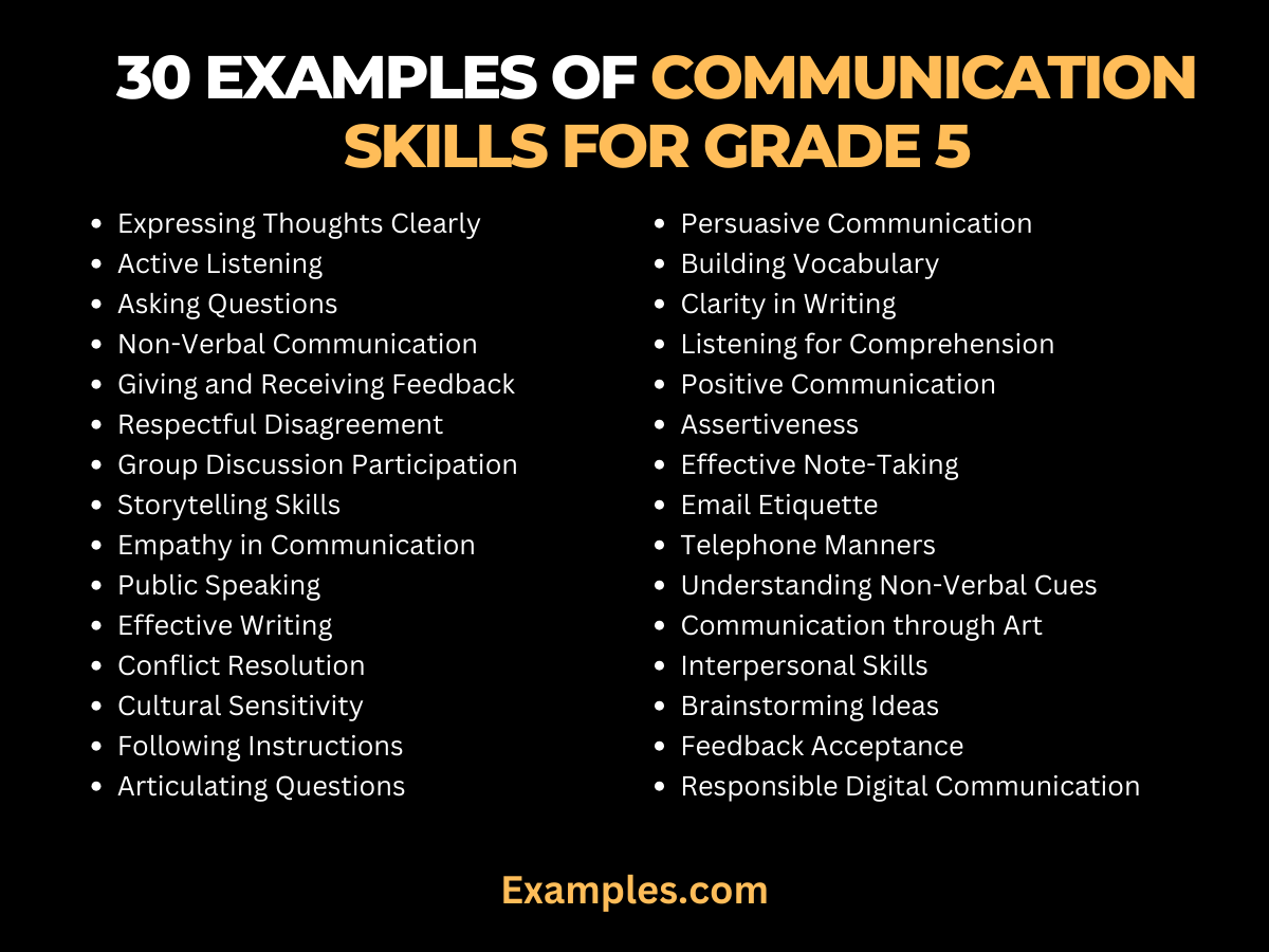examples of communication skills for grade 5