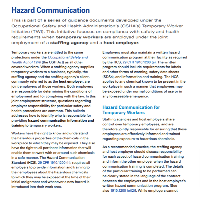 hazard communication plan for temporary workers