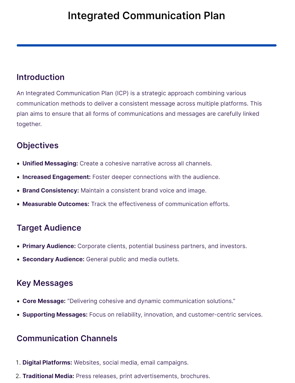 business plan for integrated communications