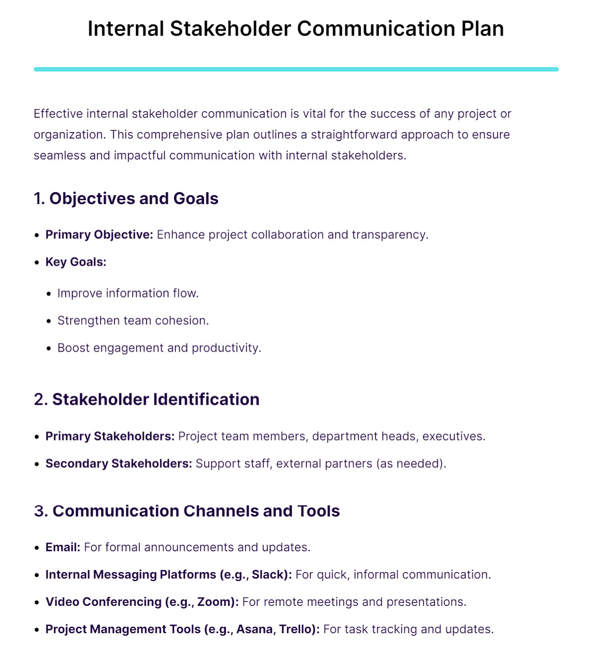 internal stakeholder communication plan