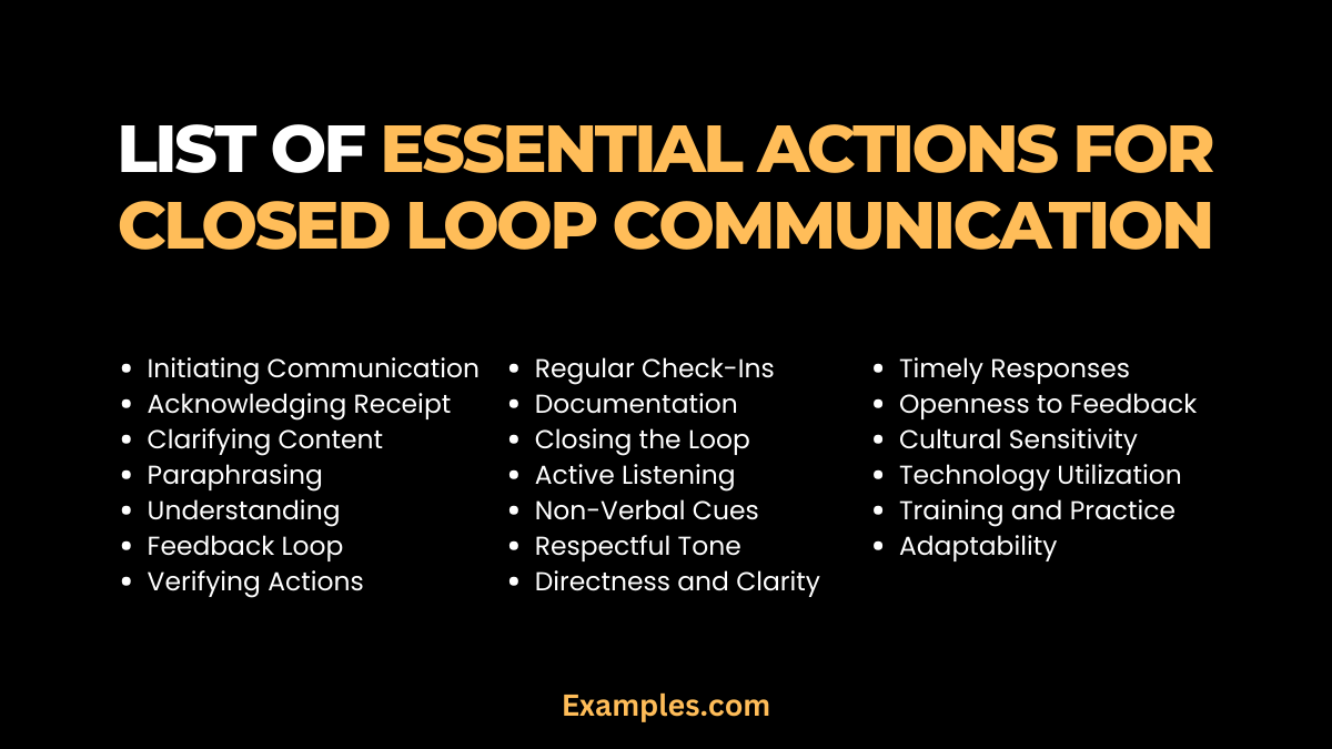 list of essential actions for closed loop communication