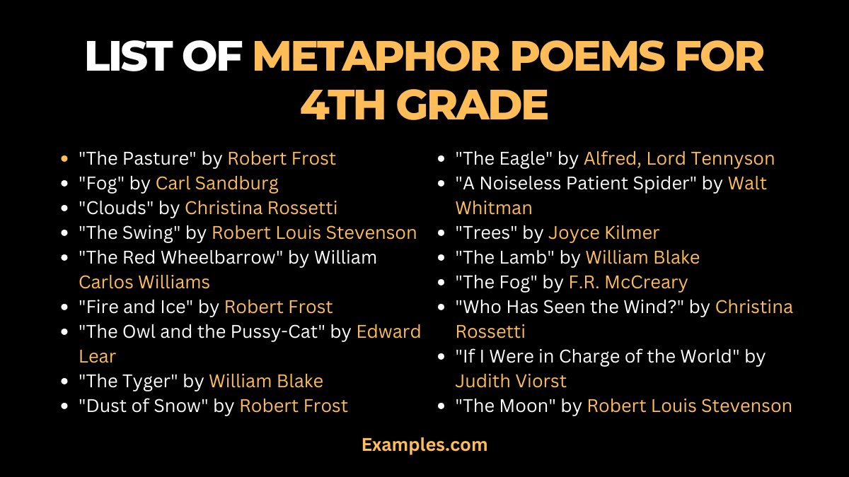 list of metaphor poem for 4th grade