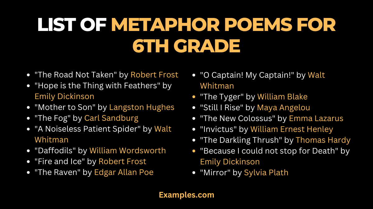 list of metaphor poem for 6th grade