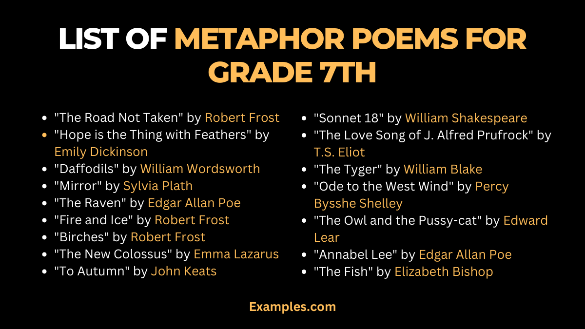 list of metaphor poem for 7th grade