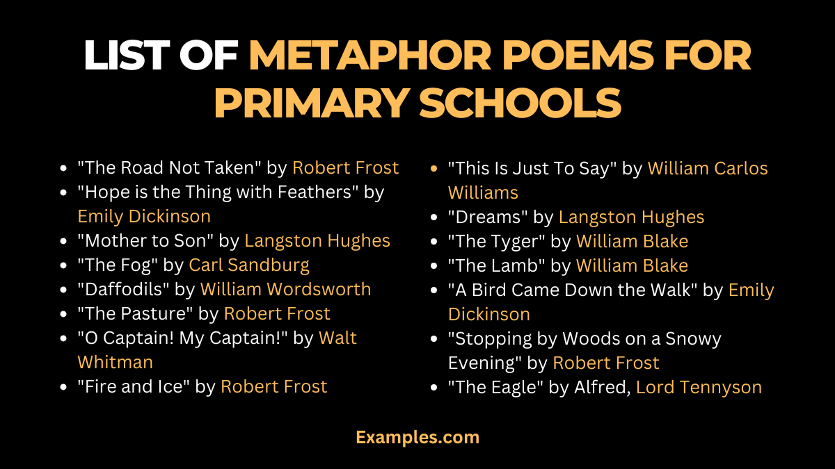 list of metaphor poem for primary