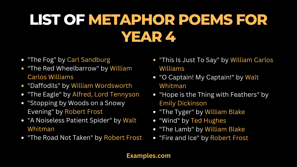 list of metaphor poem for year 4