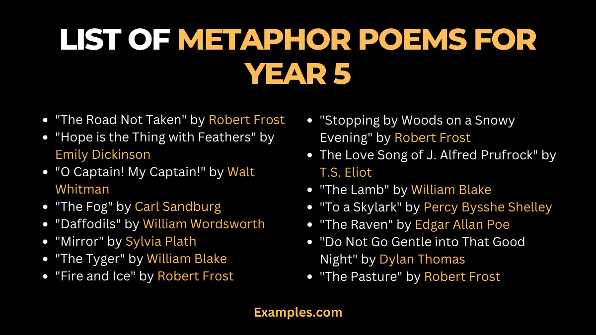 list of metaphor poem for year 5