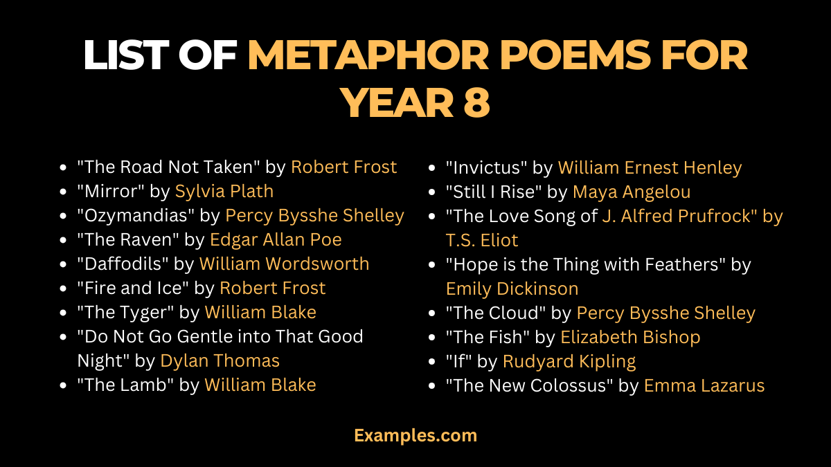 list of metaphor poem for year 8