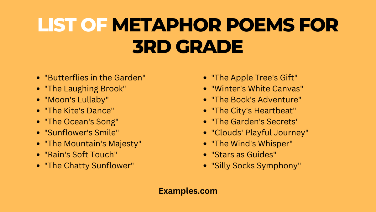 list of metaphors poem for 3rd grade