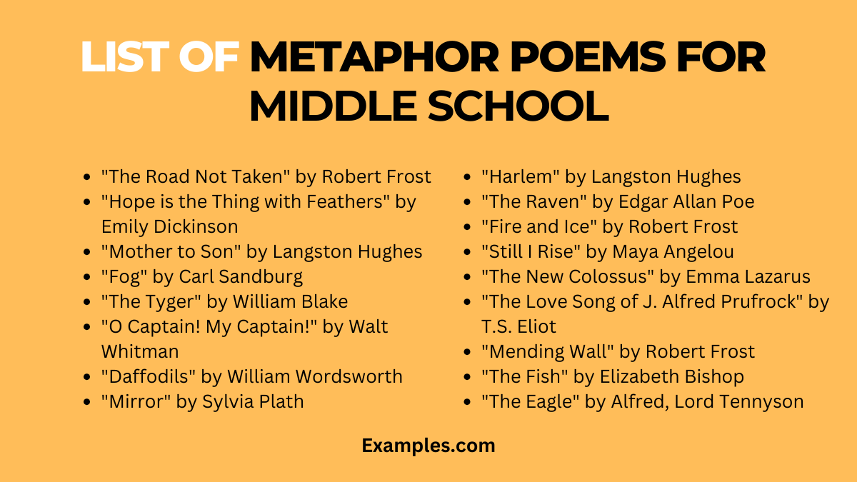list of metaphors poem for middle school