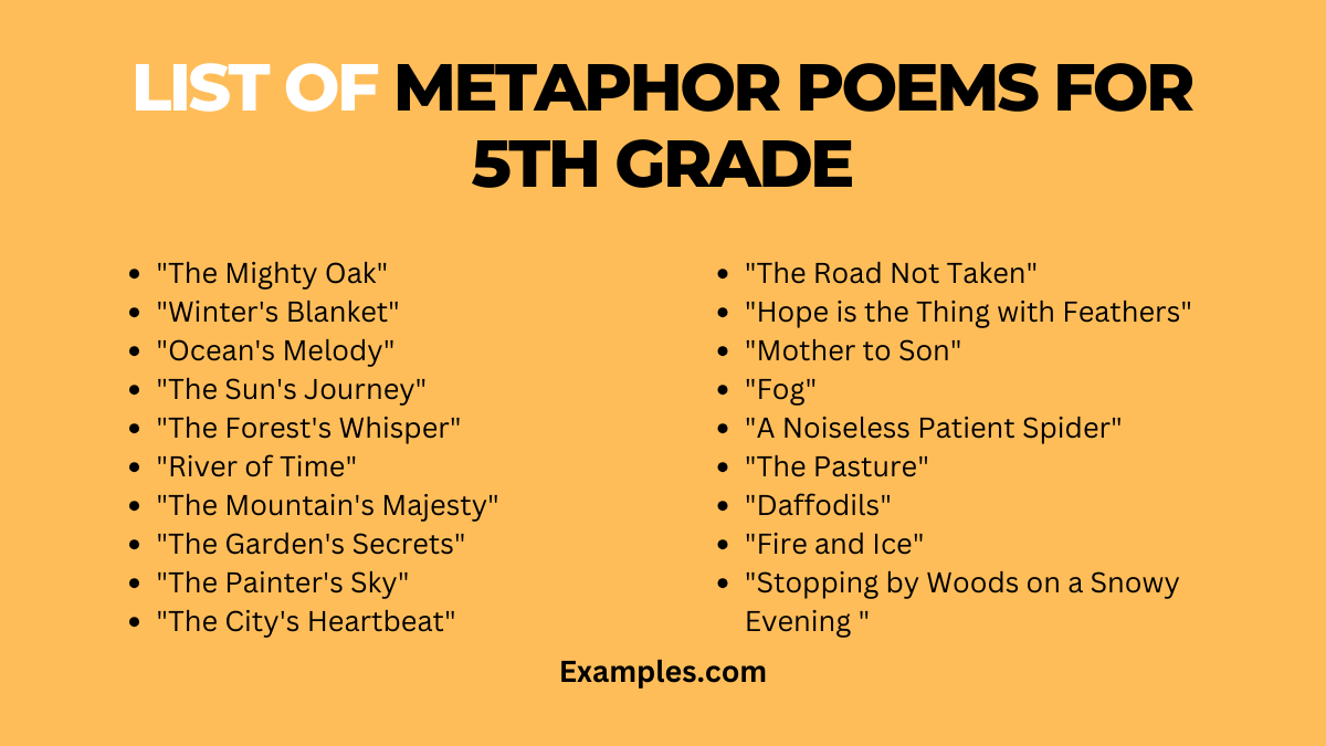 lists of metaphors poem for 5th grade