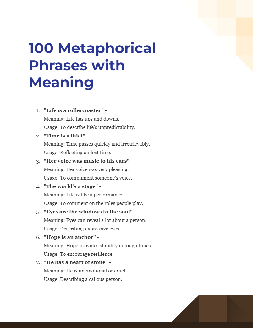 Metaphorical Phrases Examples, Meaning, PDF