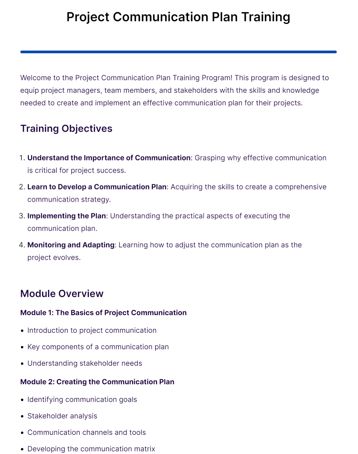 project communication plan training2