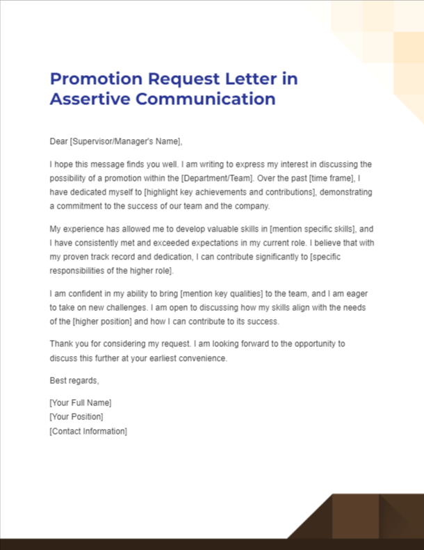 promotion request letter in assertive communications