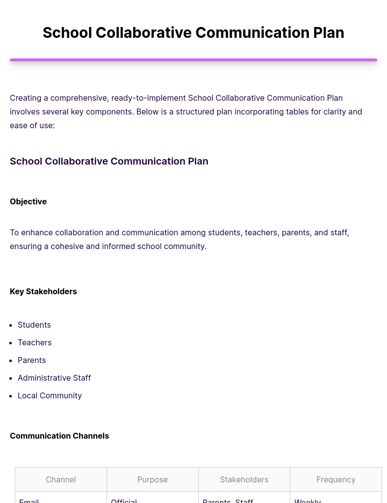 school collaborative communication plan