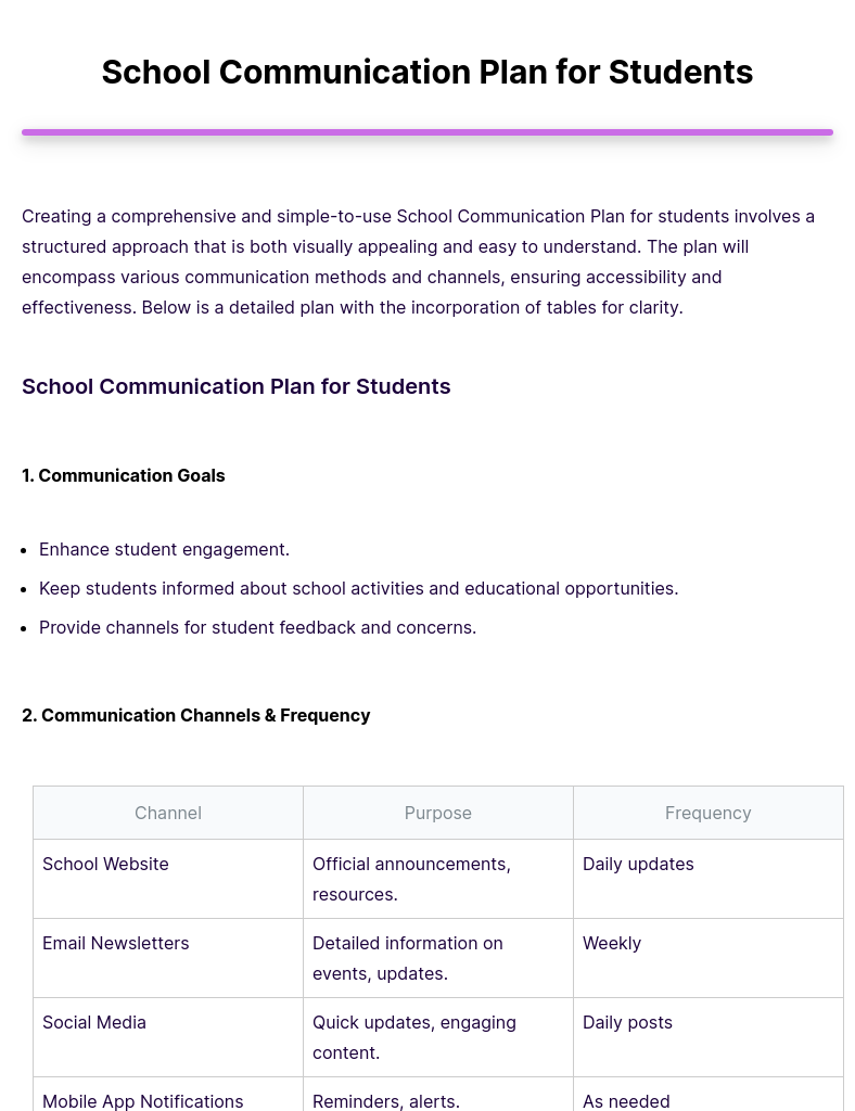 school communication plan for students