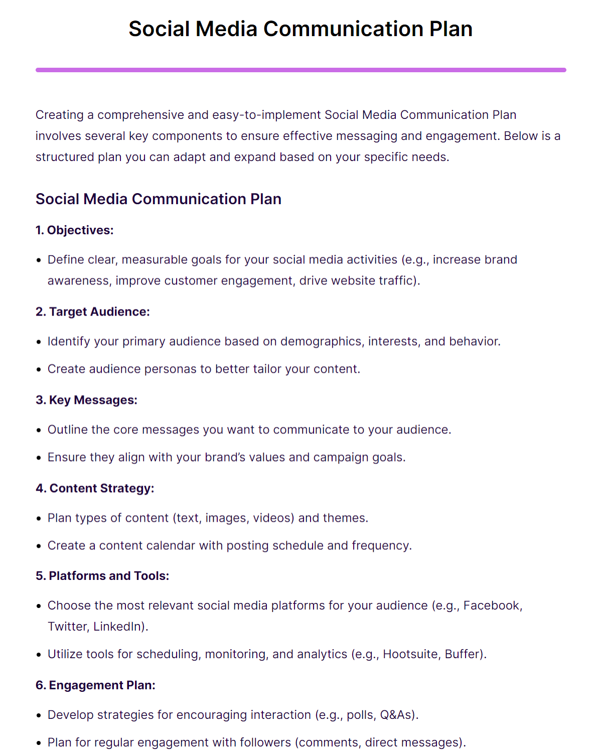 social media communication plan