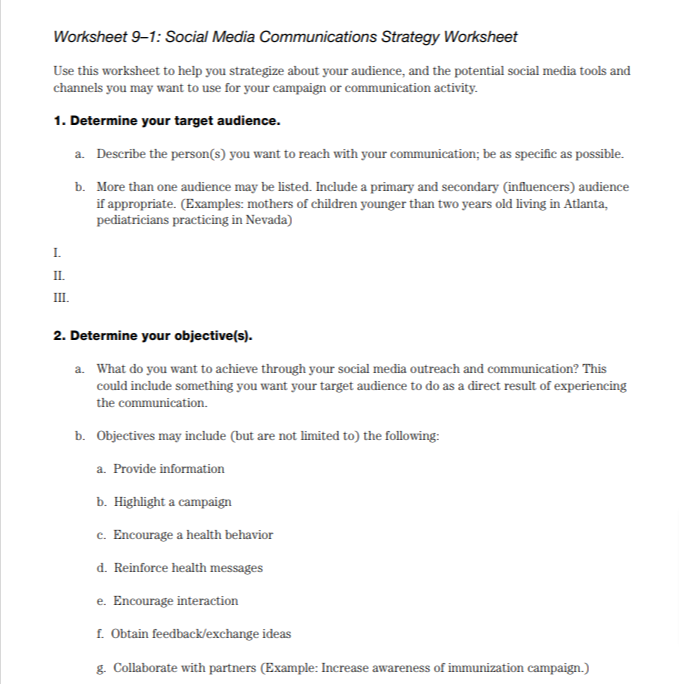 social media communications strategy worksheet