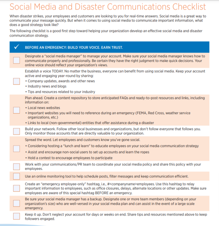 social media and disaster communication plan checklist