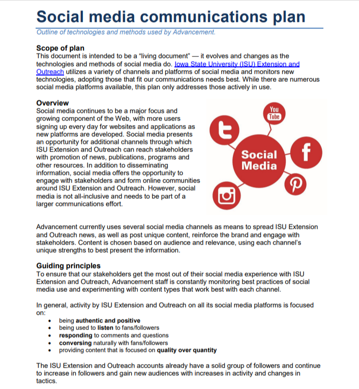 social media communications plan examples