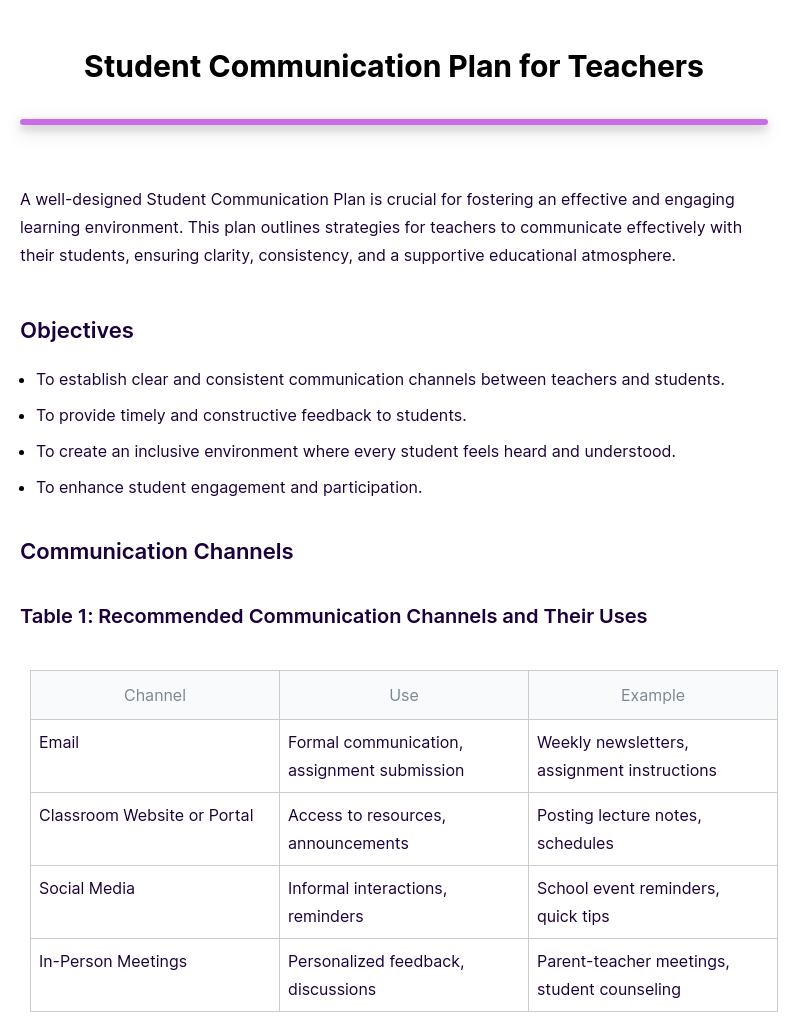 student communication plan for teachers