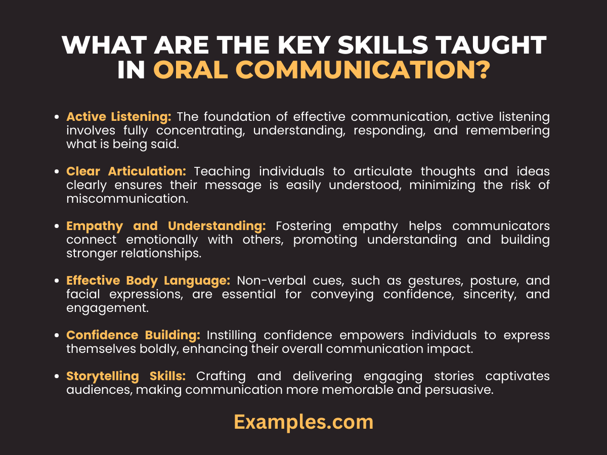 what are the key skills taught in oral communication 1