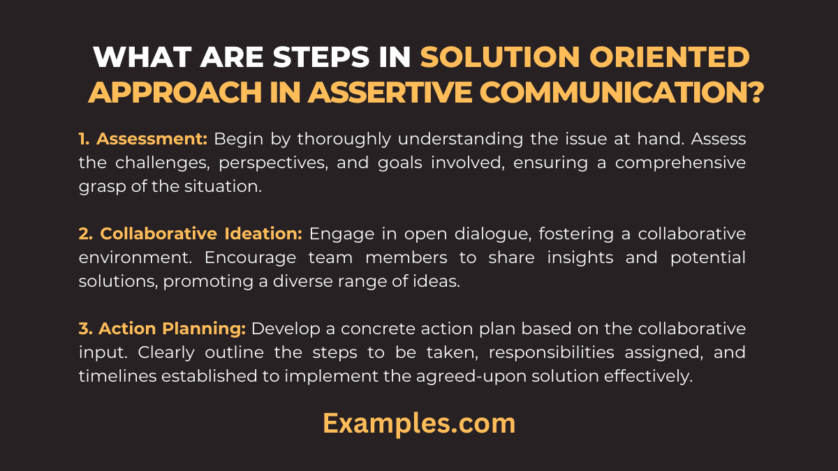 what are steps of solution oriented approach in assertive communication