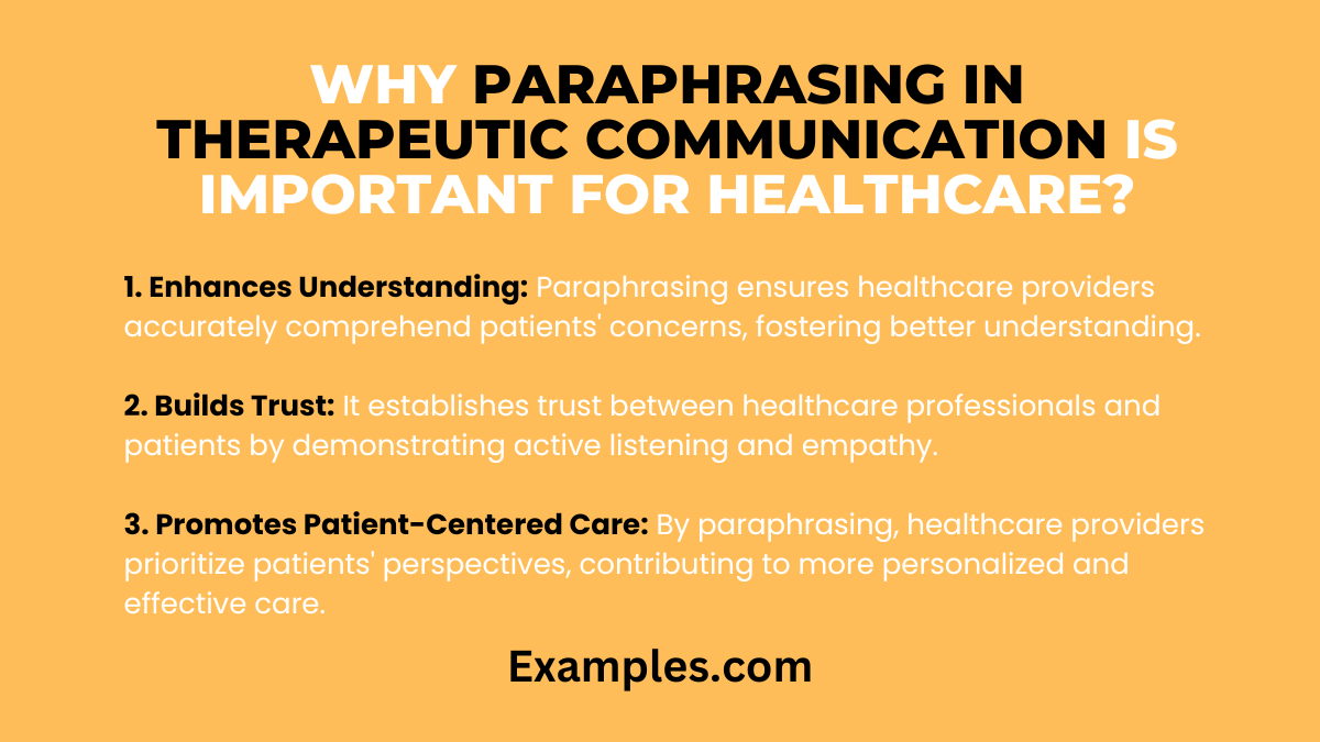 why paraphrasing in therapeutic communication is important for a healthcare