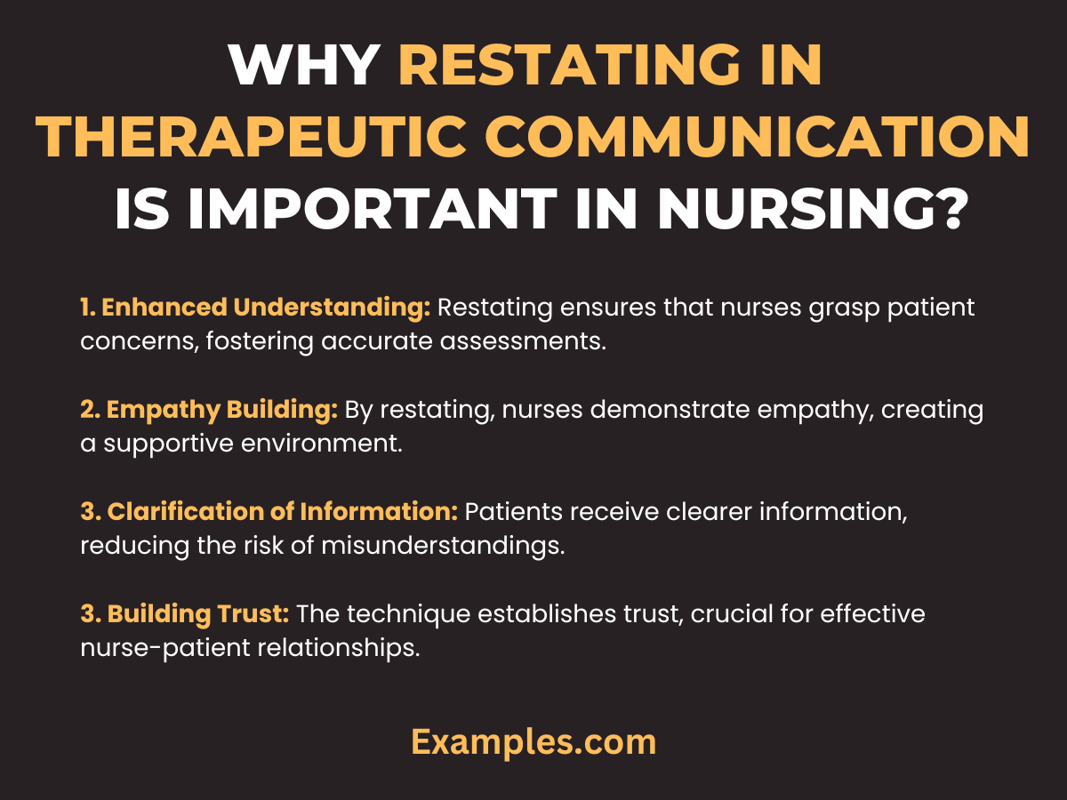 why restating in therapeutic communication is important in nursing