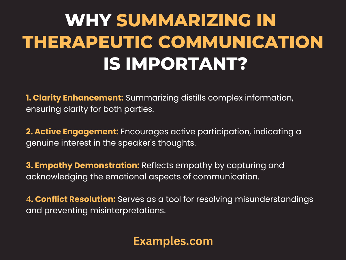 why summarizing in therapeutic communication important