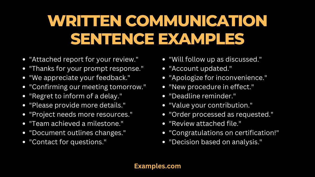 written communication sentence examples