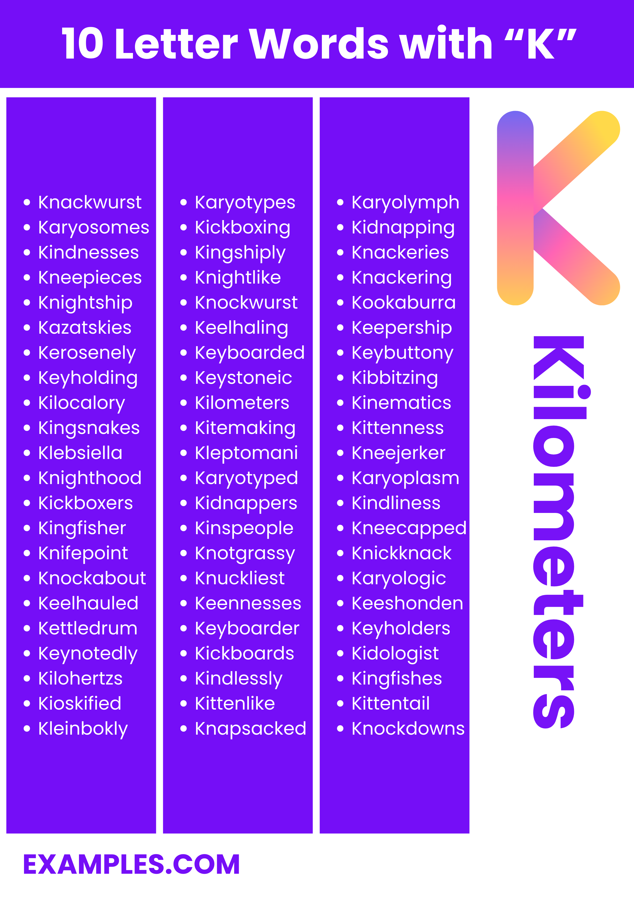 10 letter words with k