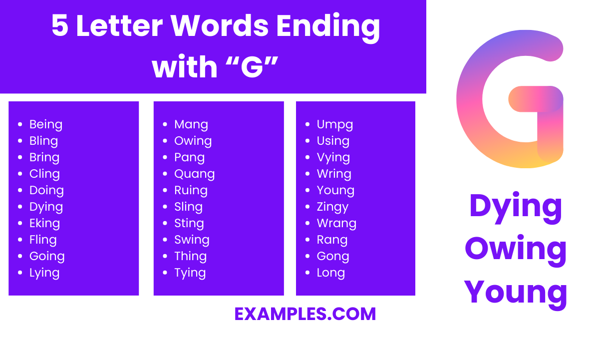 5 letter words ending with g