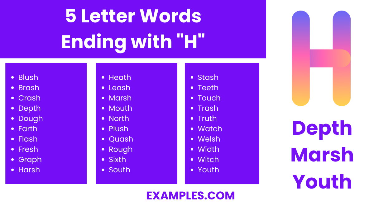 5 letter words ending with h