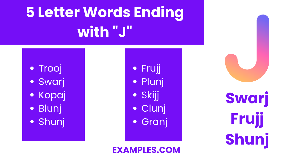 5 letter words ending with j