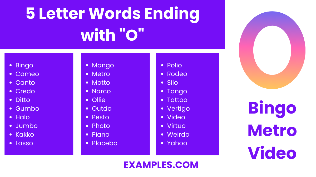 5 letter words ending with o
