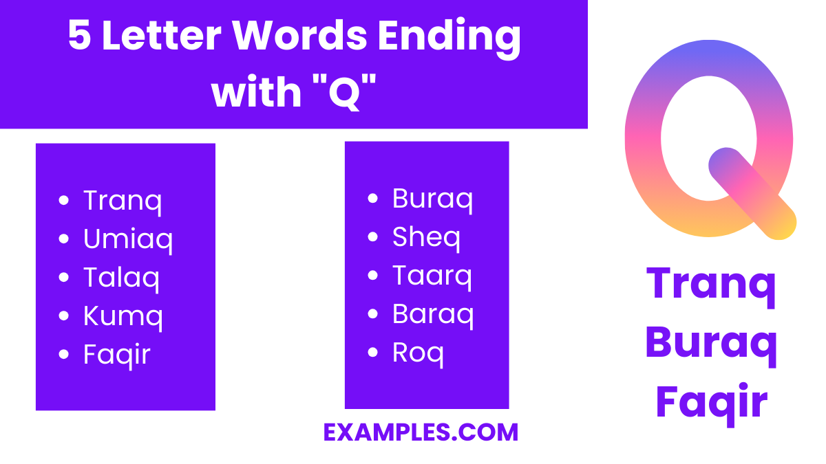 5 letter words ending with q