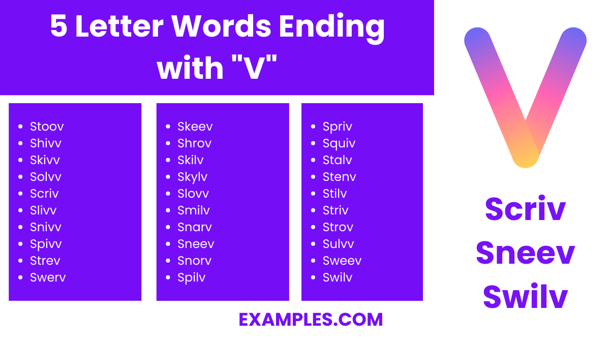 5 letter words ending with v