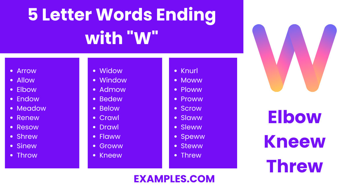 5 letter words ending with w