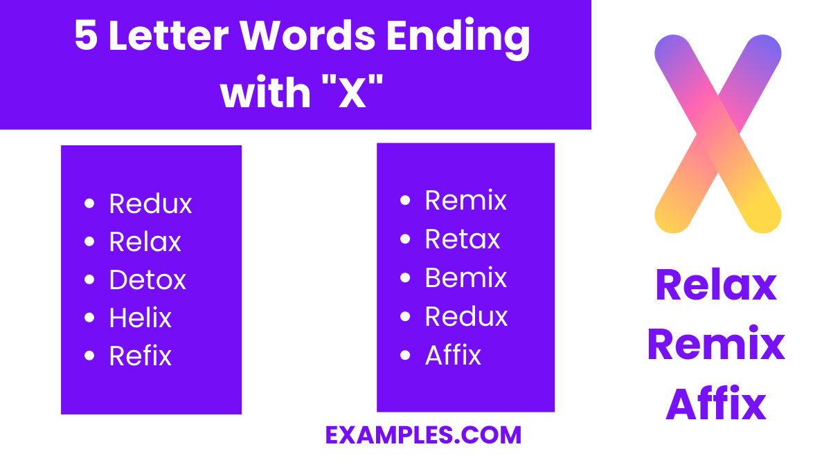 5 letter words ending with x